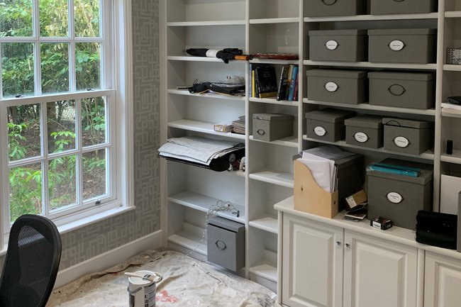 Farrow & Ball eggshell & wallpaper in Study