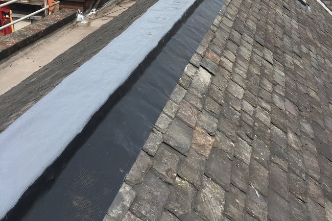 Liquid plastics on a old ridge building over 100 years old