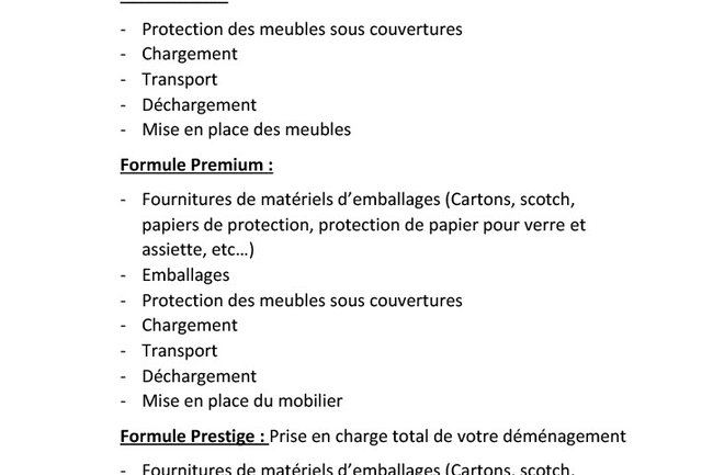 Formule d'offre de nos services