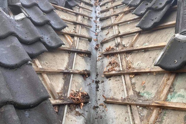 Panlatten verrot in de kil goot
