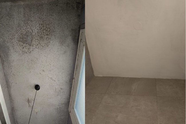 Douche-en badkamer plafond voor en na Schimmelsanering
