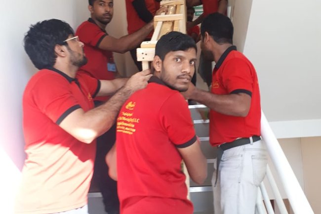 Moving Heavy Marble Table Top by Stair