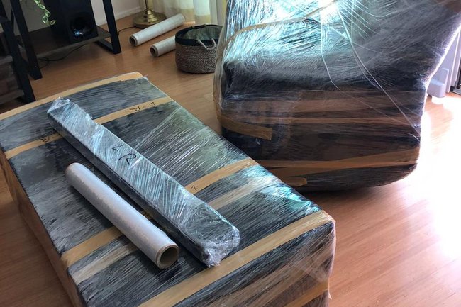 Leather Sofa and Expensive table packed to move
