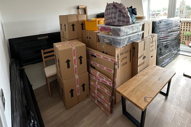 Living Room boxed up nicely including pictures.