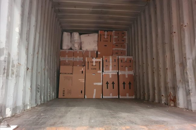 This is a typical shipment loaded in a container