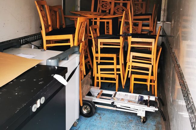 Delivering 3 heavy laptop trolleys, 40 chairs, 15 tables etc