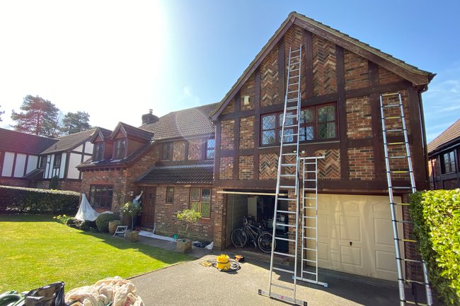 Exterior painting project of Tudor style house in Hindhead