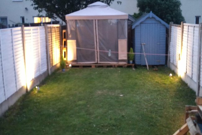 Installed gazebo with Hot tub and 5 lights in my own back ya