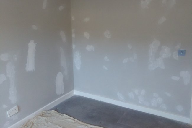 Prep ready on bedroom walls ready to paint from grey to whit
