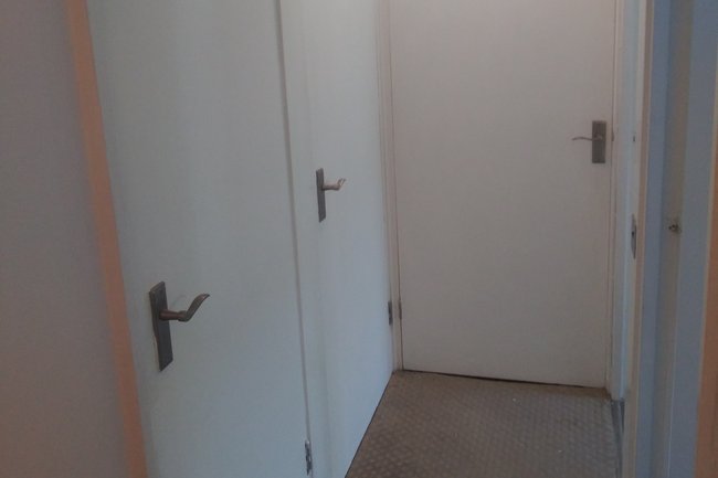 Hallway walls and doors painted white.