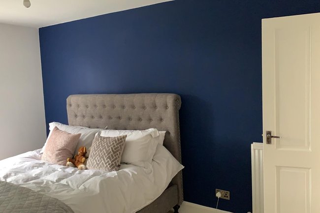 Walls, ceiling, door & skirting with Royal blue feature wall