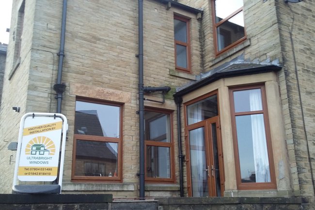 Window installation with offset French doors