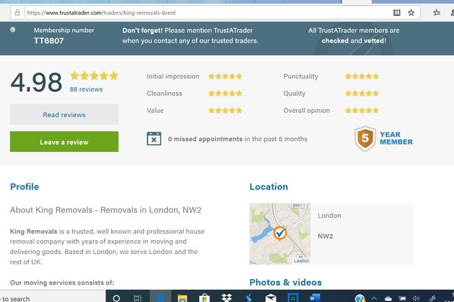 King Removals London Reviews